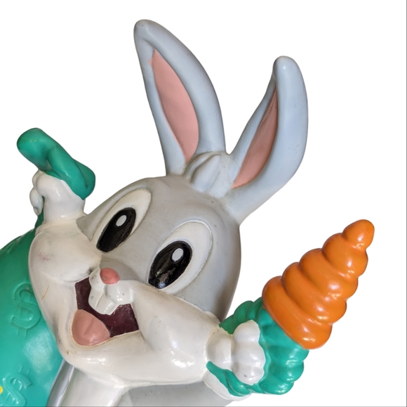 1996 Baby Bugs Bunny with Carrot and Six Flags Money Bag Piggy Bank with Stopper - Picture 11 of 13